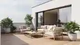 Terasa Japandi z drewnem i betonem