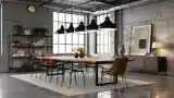 Industrial Dining Room with Concrete Walls