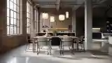 Industrial Dining Room with Brick Walls