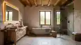 Rustic Bathroom with Wood and Stone
