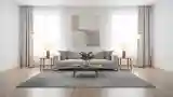 Minimalistowy salon z drewnem i wełną