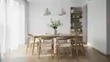 Elegancka Jadalnia z Drewnem i Białym Szybą