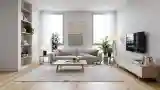 Living Room with Wood and White Marble