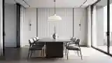 Minimalist Dining Room in Concrete and Steel