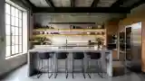 Industrial Kitchen with Concrete and Wood