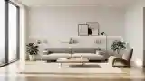 Minimalist Living Room with Warm Wood and Neutral Tones