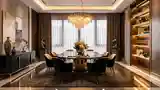 Elegancki Salon Jadalny z Drewnem i Metalami