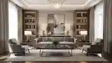 Elegancki Salon z Drewnem i Srebrnymi Akcentami