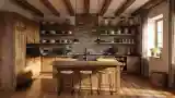 Rustic Kitchen with Wood and Stone