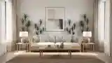 Minimalist Living Room with Wood and Greenery