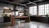 Industriальная Kuchnia z Drewnem i Betonem