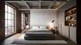 Loft Bedroom with Concrete and Brick