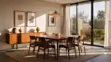 Elegancka sala lunchowa z drewnem