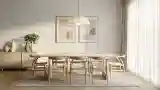 Elegancka sala stołówka z drewnem