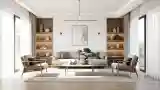 Elegant Lounge with Warm Wood and Soft Textures