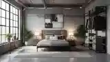 Industrial Chic Bedroom with Concrete and Wood