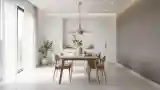 Elegancki jadalnia z drewnem i betonem