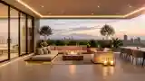 Patio z ogniskiem w nocy