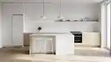 Minimalistna Kuchnia z Drewnem i Białym Kamieniem