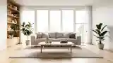 Minimalist Living Room with Wood and Plants