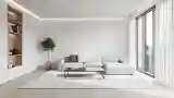 Minimalist Dining Room with Wood