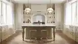 Marble Kitchen with Golden Lighting