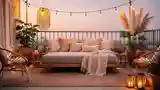 Boho Terrasa z Drewnem i Włókniną