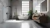 Loft Bathroom with Concrete and Wood