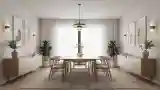Elegancka sala obiadowa z drewnem