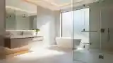 Minimalist Bathroom with Glass and Wood