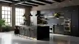 Industrial Kitchen with Brick and Steel