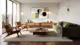 Modern Living Room with Wood and Leather