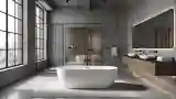 Loft Bathroom with Concrete and Wood