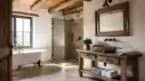 Rustic Bathroom with Wooden Beams