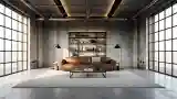 Industrial Living Room with Brown Leather