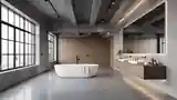 Loft Bathroom with Concrete and Wood