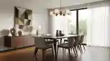 Dining Room with Wood and Fabric