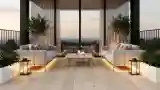 Elegancki balkon z drewnem i światłem