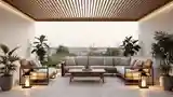 Japandi Terrace with Wood and Light Fabrics