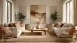 Living Room with Wood and Rattan Textures