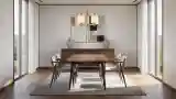 Modern Dining Room with Wood and Gold Lighting