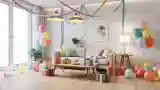 Scandinavian Living Room with Colorful Balloons