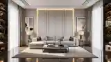 Luxurious Lounge with Wood and Silver Tones