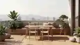 Terrasa z drewnem i roślinami