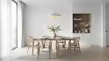 Minimalist Dining Room with Wood