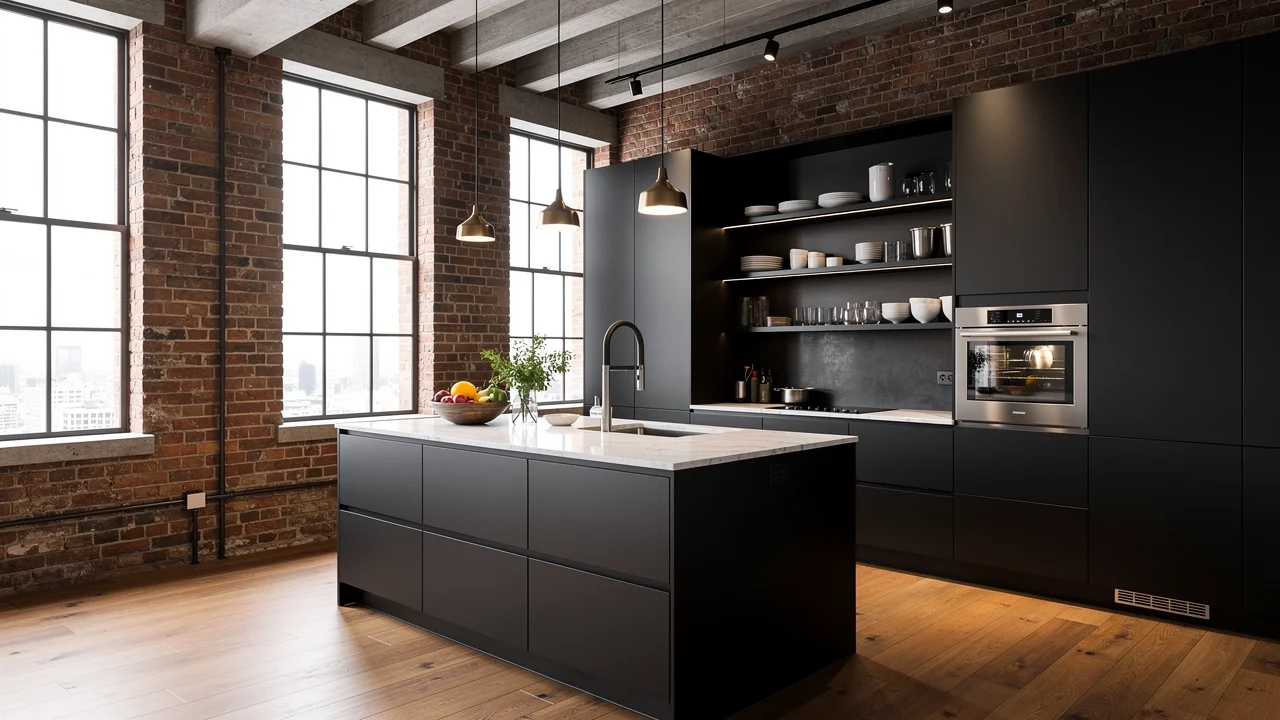 Kuchnia Loft z Cegłą i Marmurem