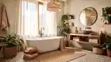 White Freestanding Tub in Boho Style