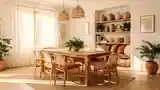 Bohemian Dining Room with Wood