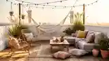 Boho Taras z Drewna i Klimatycznym Oświetleniem