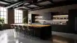 Industrial Kitchen with Dark Wood Island